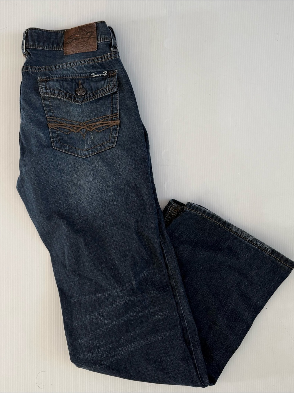 Seven7 Men's Dark Blue Bootcut Jeans with Back Pocket Stitching Size 34x34